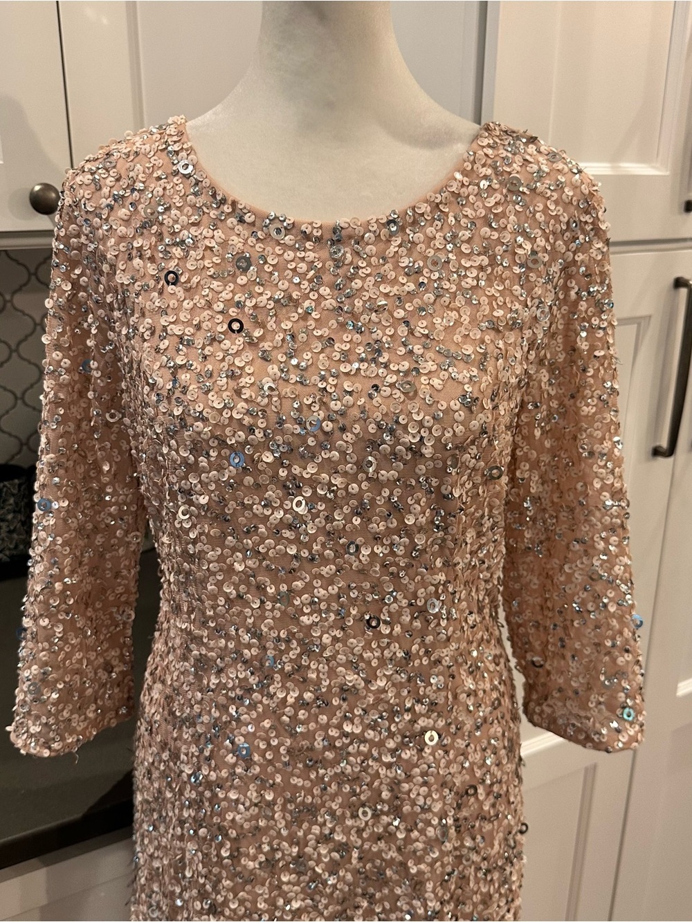 Adrianna Papell Scoop Back Sequin Gown Champagne Silver 12 Formal Dress Wedding - Picture 6 of 15